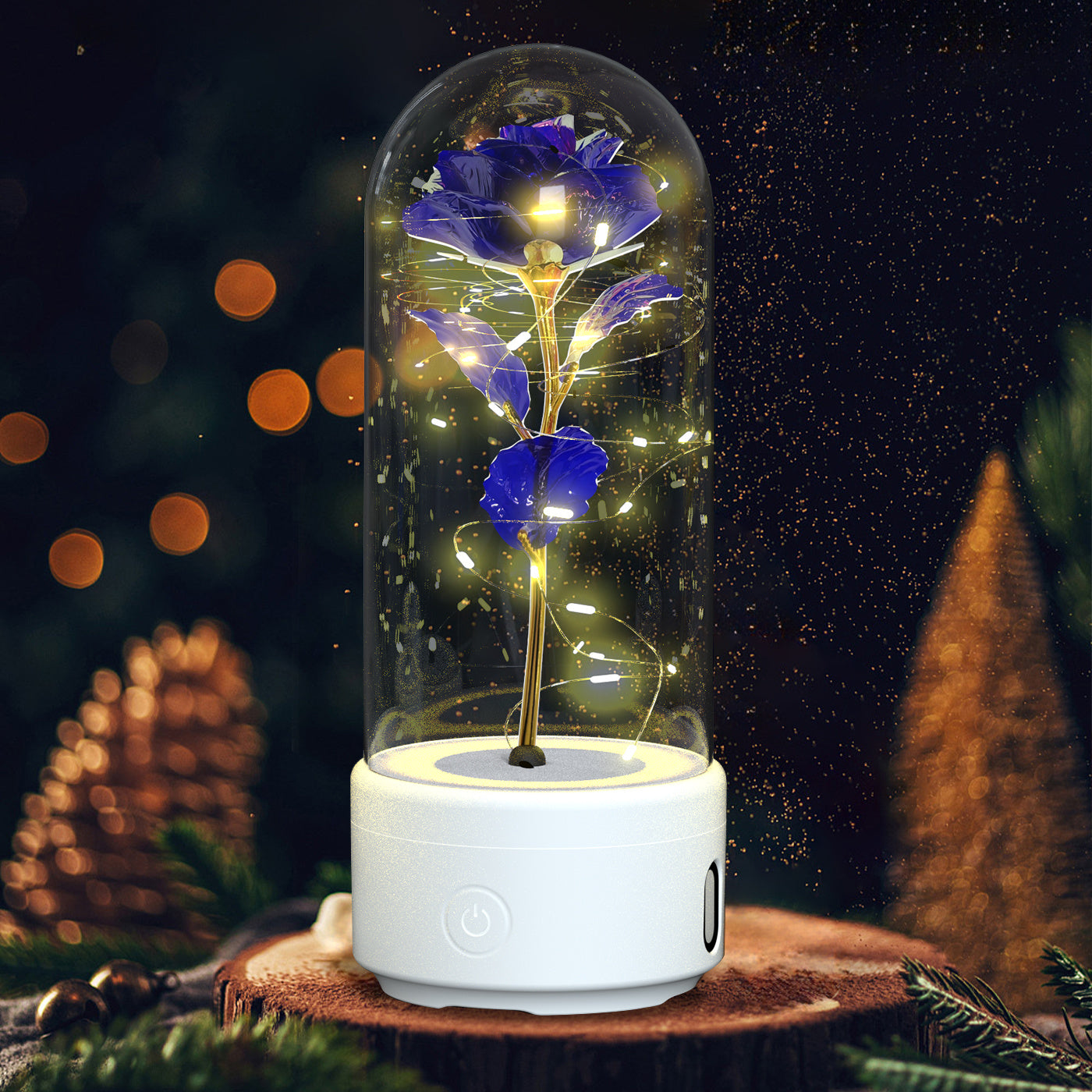 2-in-1 Rose LED Light with Bluetooth Speaker – Romantic Glass Dome Night Light Gift for Valentine's Day - SmartPlaceShop