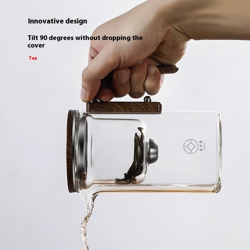 One Click Magnetic Teapot – Glass Tea Pot with Wooden Handle & Separation Filtration - SmartPlaceShop