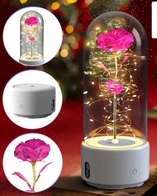 2-in-1 Rose LED Light with Bluetooth Speaker – Romantic Glass Dome Night Light Gift for Valentine's Day - SmartPlaceShop