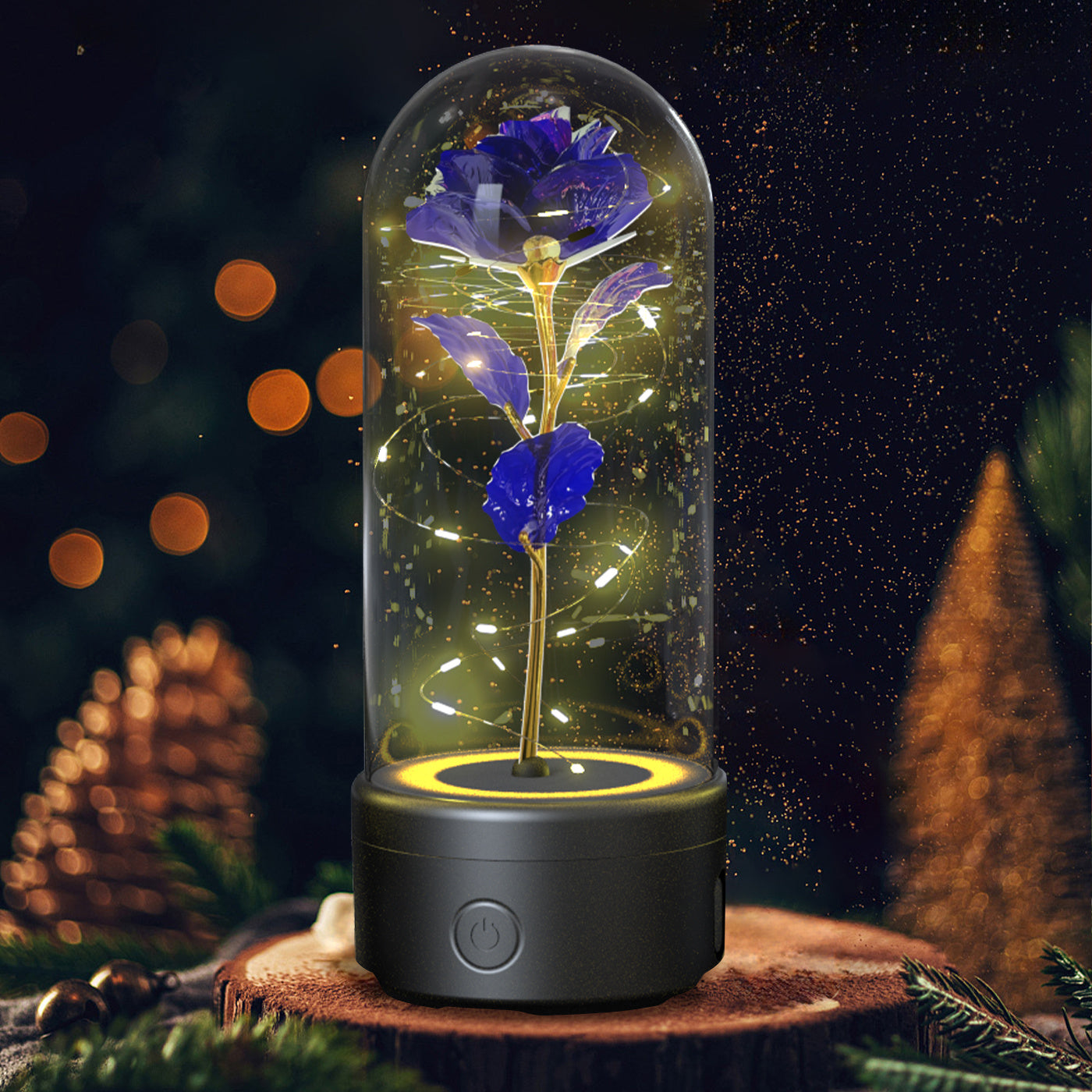 2-in-1 Rose LED Light with Bluetooth Speaker – Romantic Glass Dome Night Light Gift for Valentine's Day - SmartPlaceShop