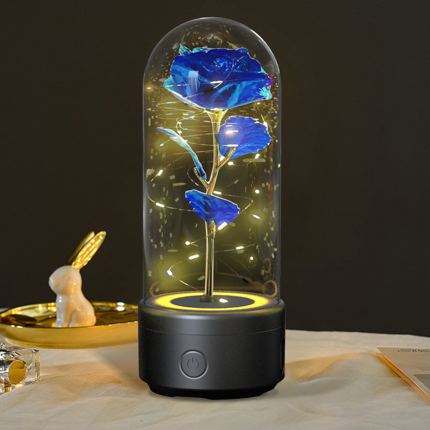 2-in-1 Rose LED Light with Bluetooth Speaker – Romantic Glass Dome Night Light Gift for Valentine's Day - SmartPlaceShop