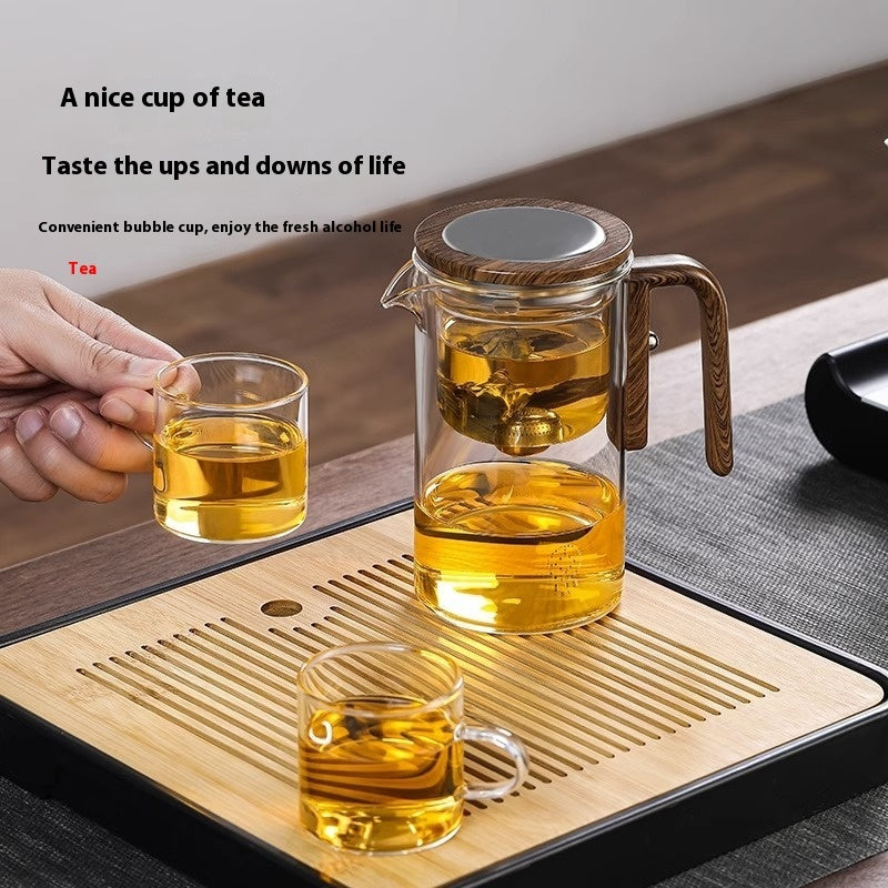 One Click Magnetic Teapot – Glass Tea Pot with Wooden Handle & Separation Filtration - SmartPlaceShop
