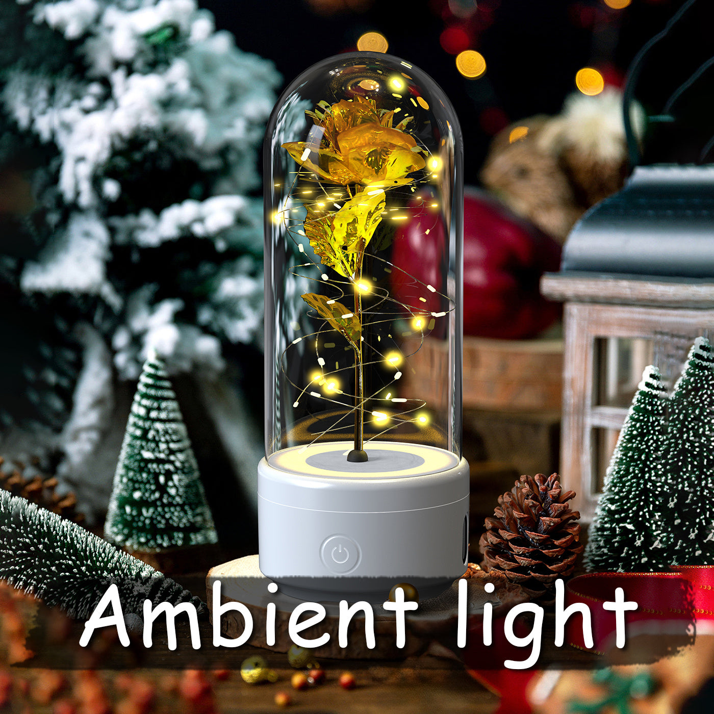 2-in-1 Rose LED Light with Bluetooth Speaker – Romantic Glass Dome Night Light Gift for Valentine's Day - SmartPlaceShop