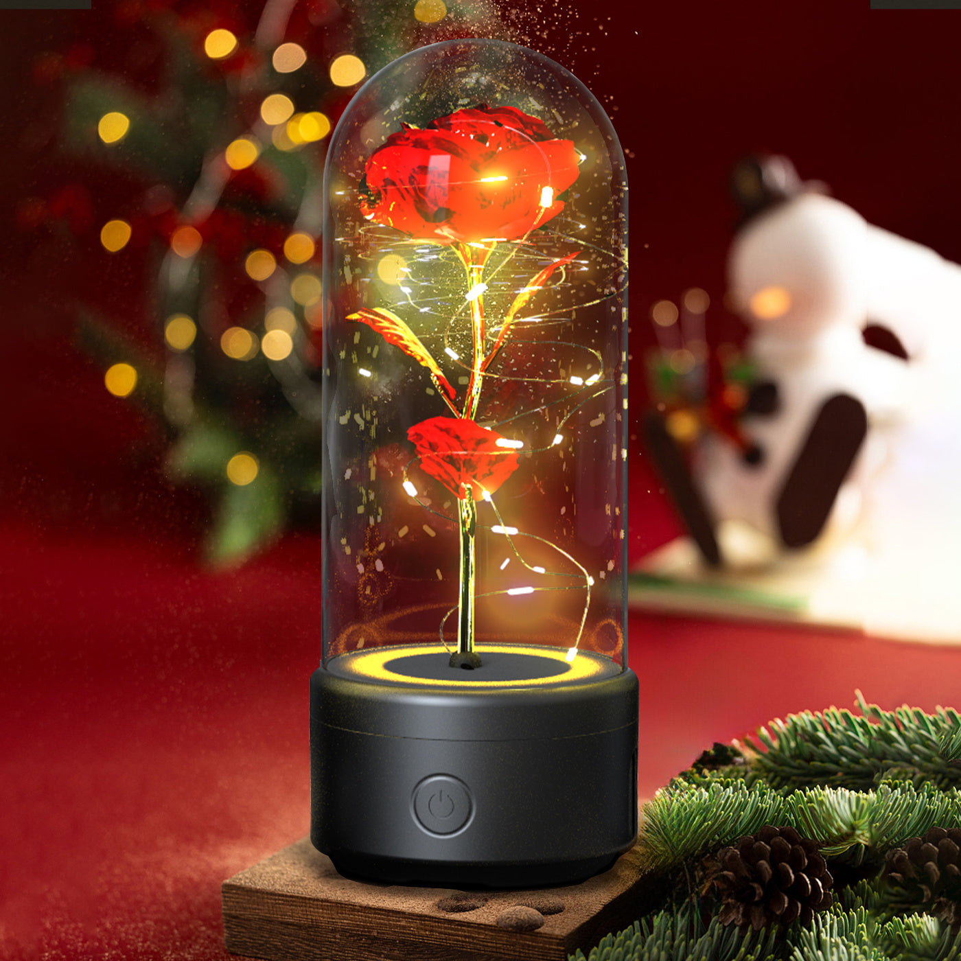2-in-1 Rose LED Light with Bluetooth Speaker – Romantic Glass Dome Night Light Gift for Valentine's Day - SmartPlaceShop