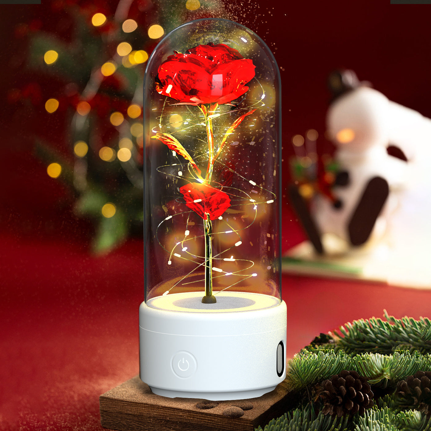 2-in-1 Rose LED Light with Bluetooth Speaker – Romantic Glass Dome Night Light Gift for Valentine's Day - SmartPlaceShop