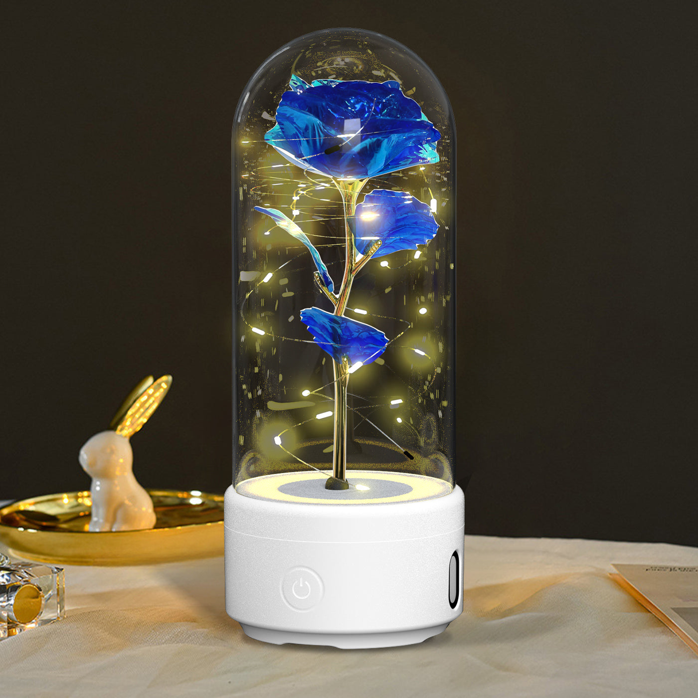 2-in-1 Rose LED Light with Bluetooth Speaker – Romantic Glass Dome Night Light Gift for Valentine's Day - SmartPlaceShop