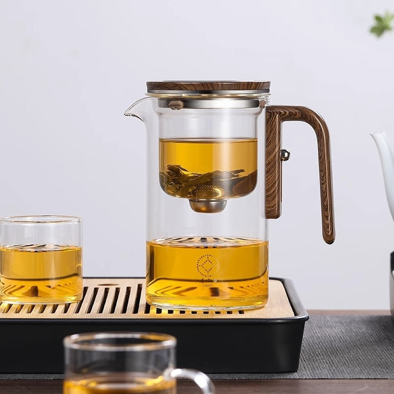 One Click Magnetic Teapot – Glass Tea Pot with Wooden Handle & Separation Filtration - SmartPlaceShop