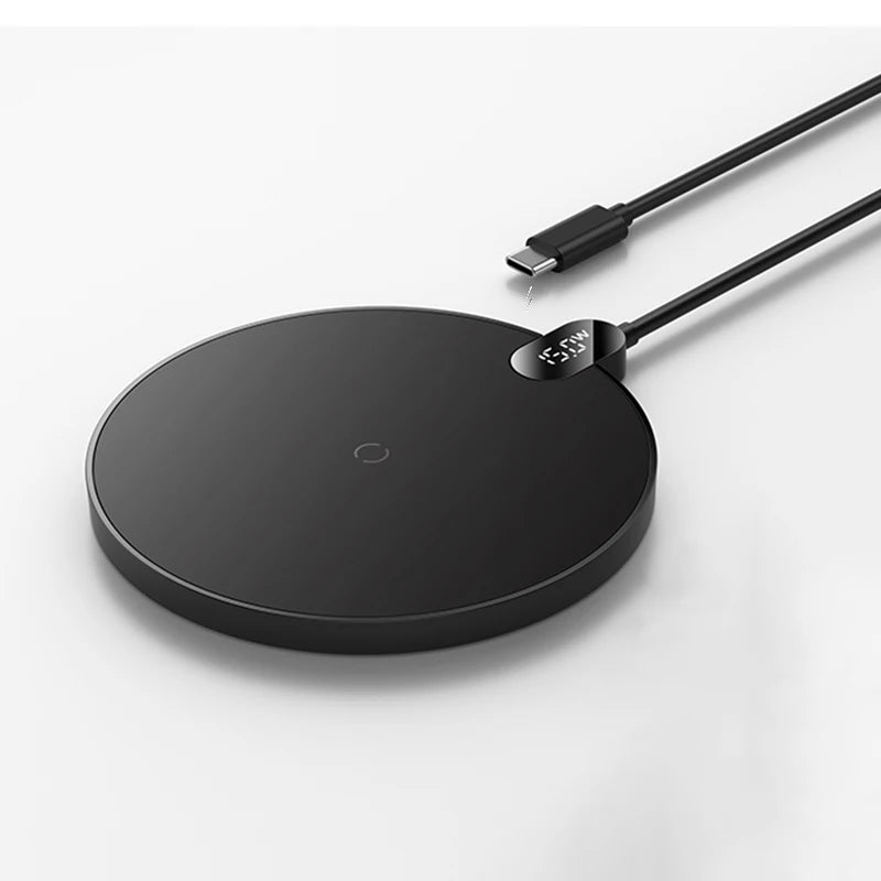 Baseus 15W Smart Wireless Charger Pad with LED Display – Fast Charging Dock for iPhone, Samsung & AirPods - SmartPlaceShop
