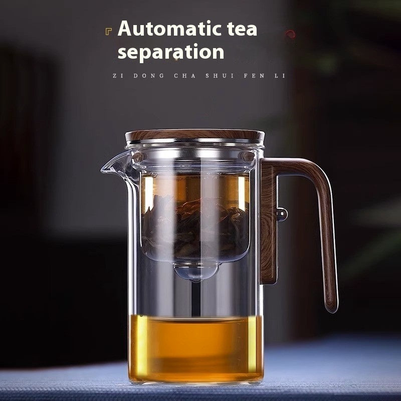 One Click Magnetic Teapot – Glass Tea Pot with Wooden Handle & Separation Filtration - SmartPlaceShop