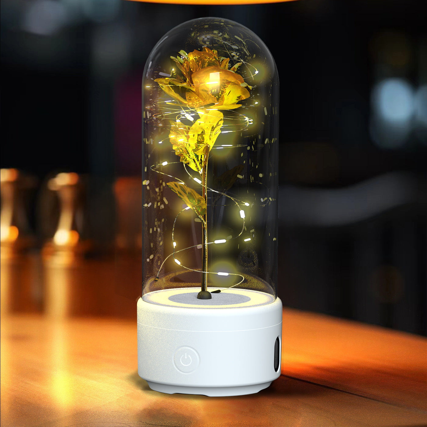 2-in-1 Rose LED Light with Bluetooth Speaker – Romantic Glass Dome Night Light Gift for Valentine's Day - SmartPlaceShop