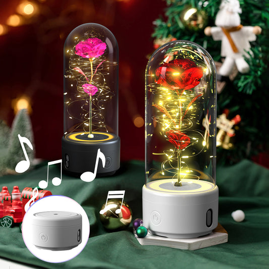 2-in-1 Rose LED Light with Bluetooth Speaker – Romantic Glass Dome Night Light Gift for Valentine's Day - SmartPlaceShop