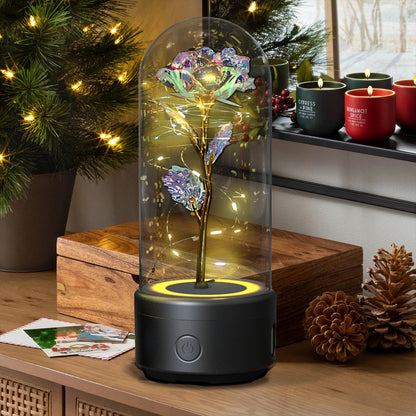 2-in-1 Rose LED Light with Bluetooth Speaker – Romantic Glass Dome Night Light Gift for Valentine's Day - SmartPlaceShop