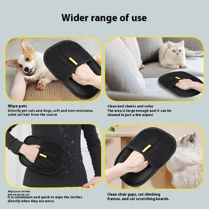 Dual-Sided Pet Hair Remover Glove for Dogs, Cats & Rabbits – Deshedding, Grooming & Massage Mitt (Black) - SmartPlaceShop