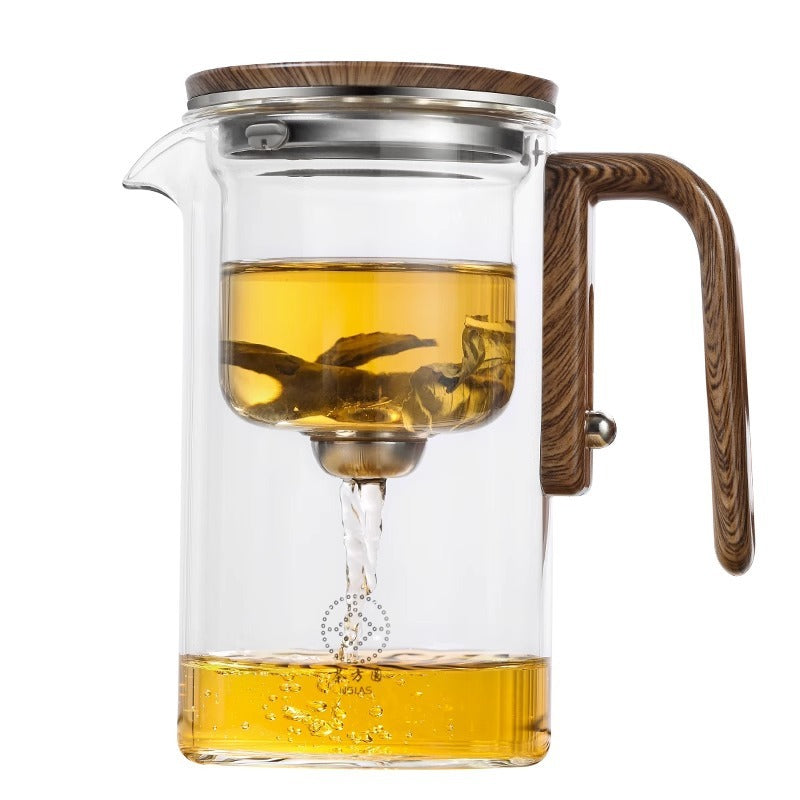 One Click Magnetic Teapot – Glass Tea Pot with Wooden Handle & Separation Filtration - SmartPlaceShop
