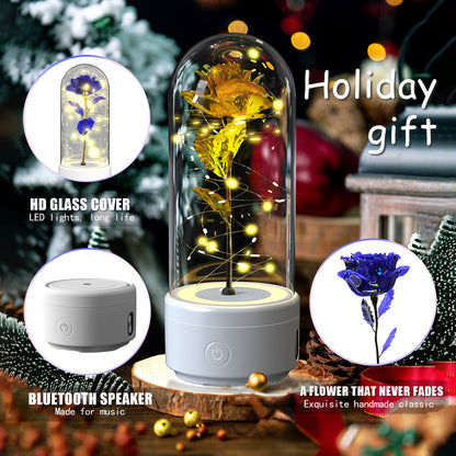 2-in-1 Rose LED Light with Bluetooth Speaker – Romantic Glass Dome Night Light Gift for Valentine's Day - SmartPlaceShop